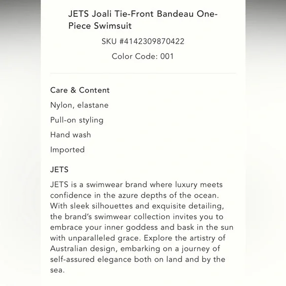 NWT Anthropologie-JETS Australia Joali Tie Front Bandeau One Piece Swims… - Picture 16 of 16